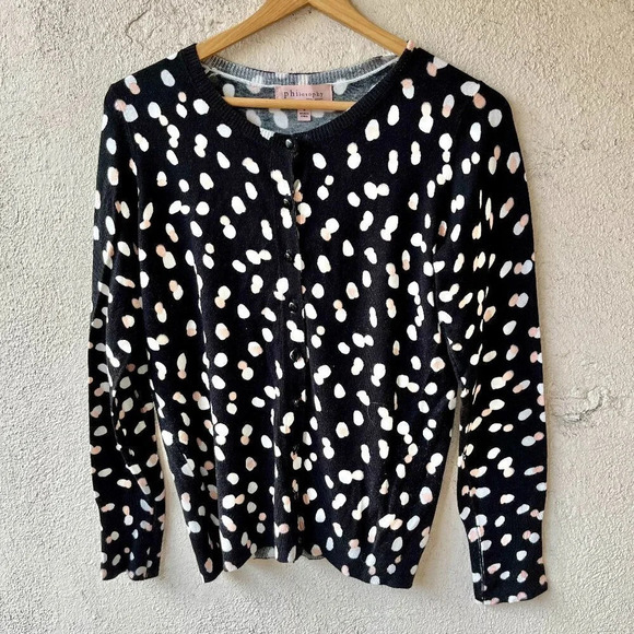 NEW Philosophy Dots Black and White Cardigan Sweater Size Small - Picture 3 of 7
